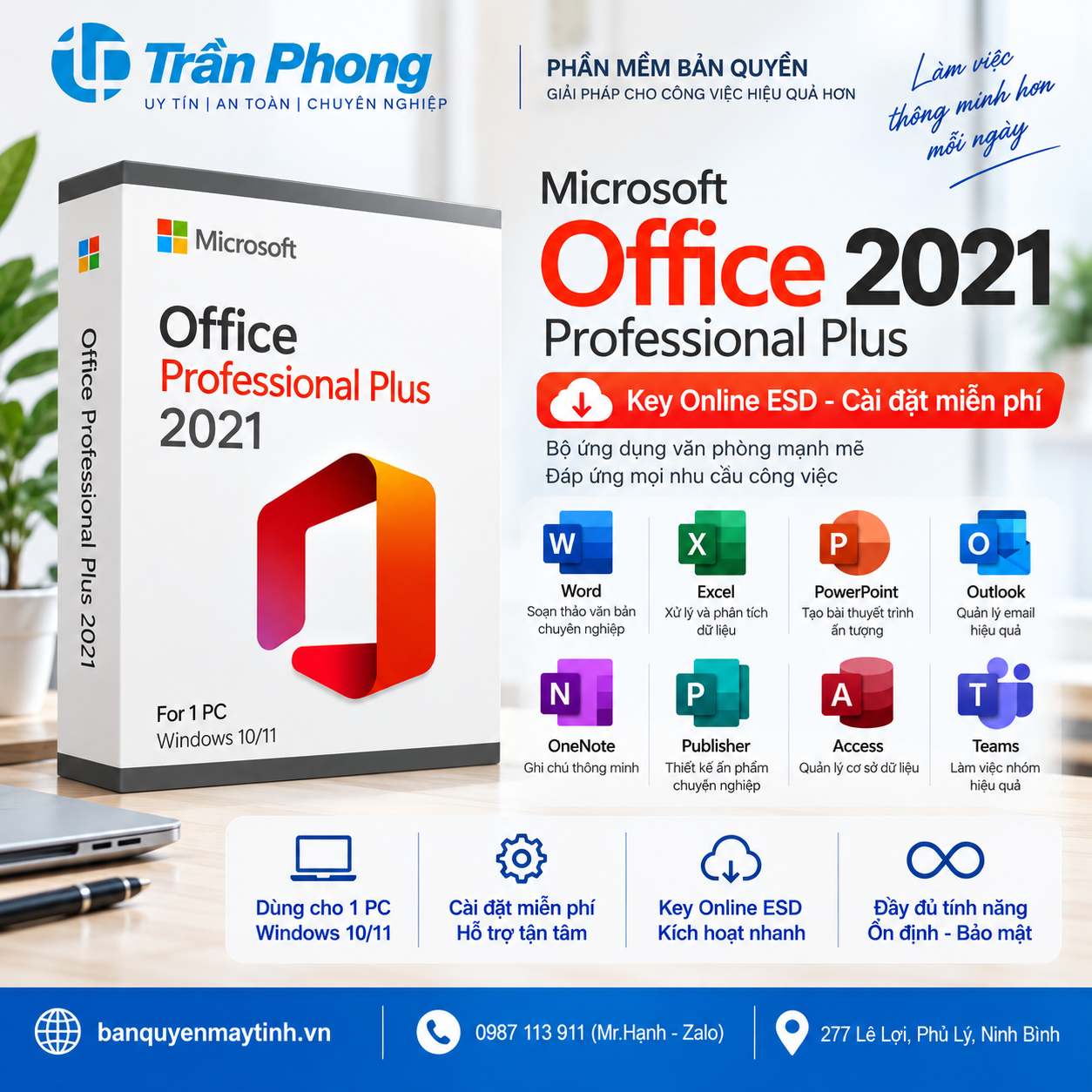 Microsoft Office 2021 Professional Plus Online ESD (01 User) Vĩnh viễn